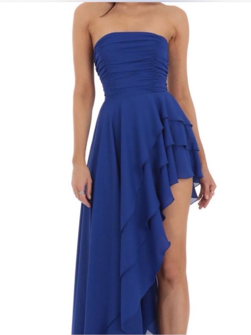 Lucy in the Sky Strapless Royal Blue Ruffle High-Low Dress